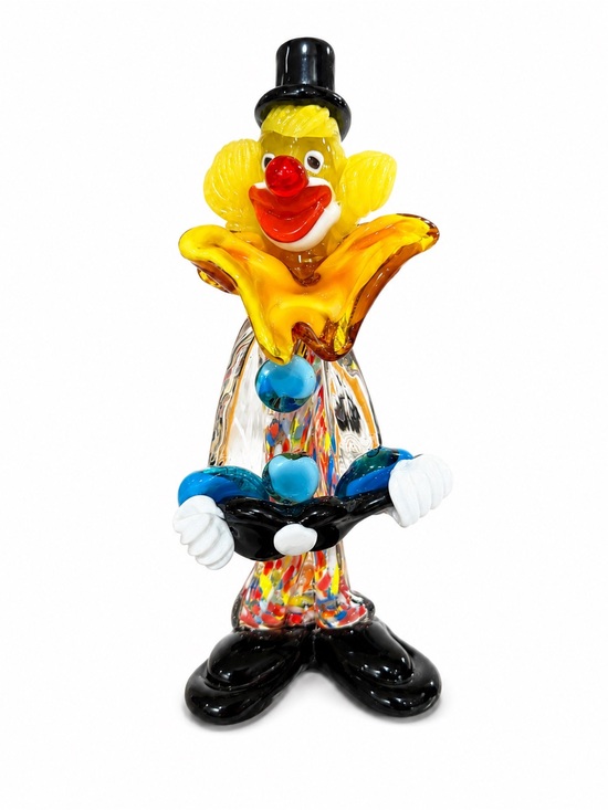 Murano Other - Vintage Murano Art Glass Clown Figurine – Handcrafted in Italy – Black Top Hat
